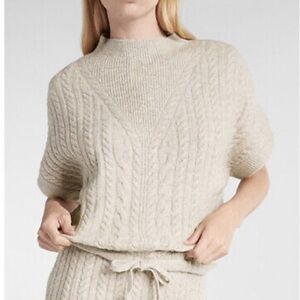 Express cable knit sweater neutral oatmeal drawstring waist small fisherman